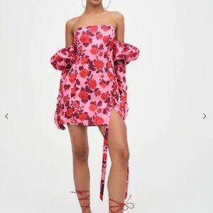 For Love and Lemons silk pink dress & gloves set